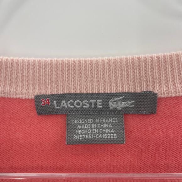 LACOSTE Cashmere Cardigan Womens Size 34 / US Size 2 Pink Preppy V-Neck Sweater - Picture 3 of 10